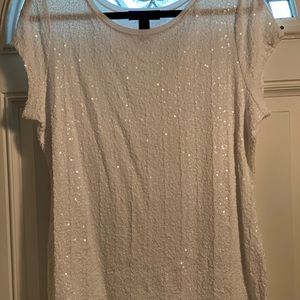 INC White Sequin Top Size XL